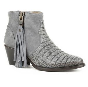 Grey Women's Stetson "Paris" Suede and Caiman Exotic Ankle Boots